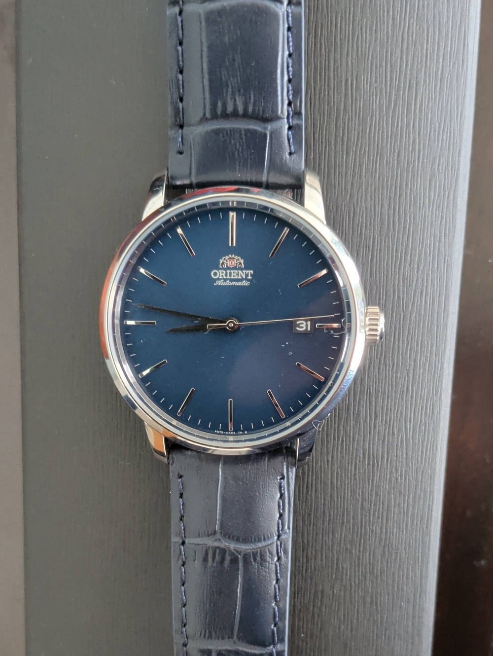 Orient Contemporary Classic Blue Dial Leather Strap Watch